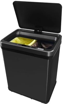 Well Home Poubelle intelligente sans pieds pour recyclage avec ouverture automatique et contact manuel 15 l + 15 l 35,5 x 26 x 60 cm Noir