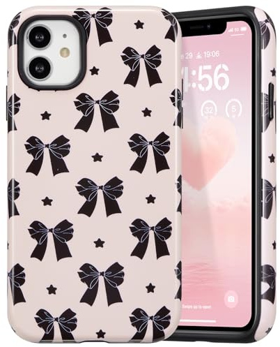DEFBSC for iPhone 11 Cute Hybrid Case, Star/Glossy | Ribbon Bowknot Print,Aesthetic Trendy Pattern for Women Girls,Slim Durable Bumper Shockproof Hard Back Phone Cover