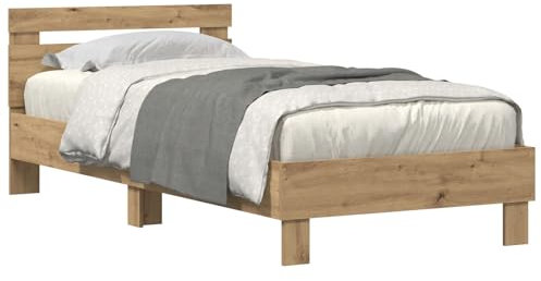 vidaXL Bettgestell mit LED-Leuchten Artisan Eiche 90x190 cm