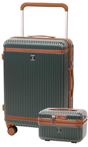 BERTOO Napoli Kofferset – Erweiterbare Hartschalenkoffer mit Kunstlederriemen, wasserfester Innentasche, 360° Rollen & italienischem Premium-Design (Grün, Set 72 l|17 l, 5.32 kg)