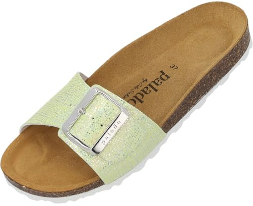 Palado Pantoletten Damen Malta EGS Grid by Sila Sahin - bequeme Sandalen Made in Spain - Hausschuhe mit Kork-Fußbett - modische Sommerschuhe Grün UK6 - EU39