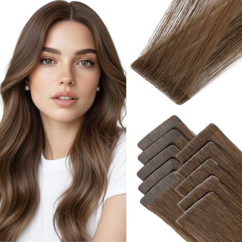MY-LADY Tape in Extensions Echthaar Schokoladenbraun Unsichtbares 40cm | 5pcs Unsichtbares + 5pcs Klassische Tape In Hair Extensions Natürliche Glatt Für Damen 10 Stück Haarverlängerung Balayage 25g