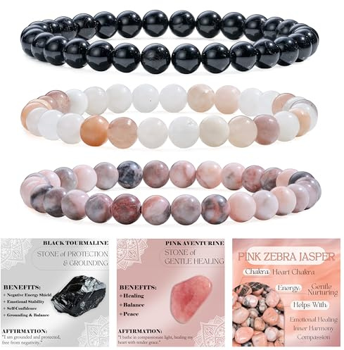 Bivei 3‑Pièces bracelet pierre naturelle femme bracelet perles extensible fait main lithothérapie yoga méditation protection