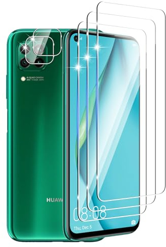 DXULWLM 3+2 Stück Schutzfolie für Panzer Schutz Glas für Huawei P40 Lite mit Kameraschutz,HD-Klar,9H Härte,blasenfrei,Anti-Kratzen Displayschutz für Huawei P40 Lite