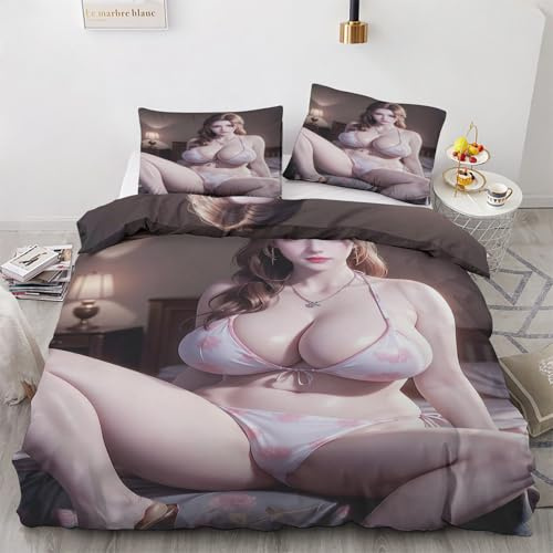 Generisch Sexy Frau Bettwäsche 135x200 Nackte Frau Bettbezug Weich Bügelfrei Wendebettwäsche Bettwäsche-Set 2 Teilig Deckenbezug mit Reißverschluss 1 Kissenbezug