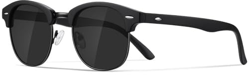 Occhsouo Polarisierte-Halbrahmen-Sonnenbrille-Unisex-Sonnenbrille-Herren-Damen Klassische Retro UV400 Schutz Rechteckig Sonnen brille Metallrahmen Autofahren Reisen(1-Schwarz/Schwarz)
