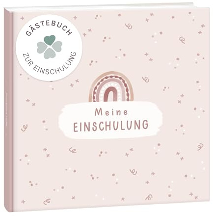 mintkind® Gästebuch Einschulung Boho, Einschulungsbuch mit Regenbogen, Erinnerungsbuch 1. Schultag, Geschenk zur Einschulung und Schulanfang, 60 Seiten, Format 21x21 cm, Boho Design für dein Schulkind
