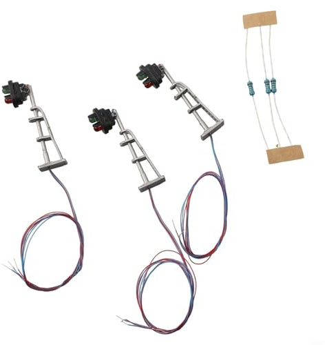 Moliuoly Modellbahn N Spur Signale Set aus 3 Stück mit Edelstahlmast und schwarzem Kunststoff, zweifarbige LED Grün Rot für Blockabschnitte, vormontierte Widerstände für 9–18V Betrieb AC/DC