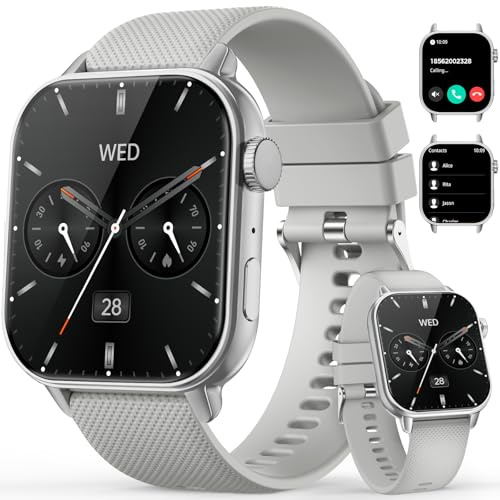 MFVLP Smart Watch for Men Women, 1.85'' AMOLED HD Fitness Watch with 120+ Sports Modes, Bluetooth Call/Heart Rate/Sleep Monitor/Pedometer, Smartwatch for Android iOS, IP68 Waterproof, Silver