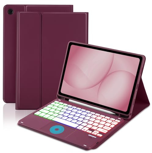 MePadKey Funda con teclado táctil para Samsung Galaxy Tab A11 Plus/A9 Plus 2025/2023 de 11 pulgadas, teclado de carga tipo C con retroiluminación de 7 colores con soporte para lápices para tablet A11+