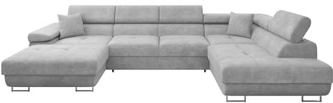 Mirjan24 Ecksofa Torezio Bis mit Bettkasten, Einstellbare Kopfstützen, Sofa mit Schlaffunktion, Eckcouch für Wohnzimmer, Polsterecke, U-Form Couch mit Bettfunktion (Lumo 65, Seite: Rechts)