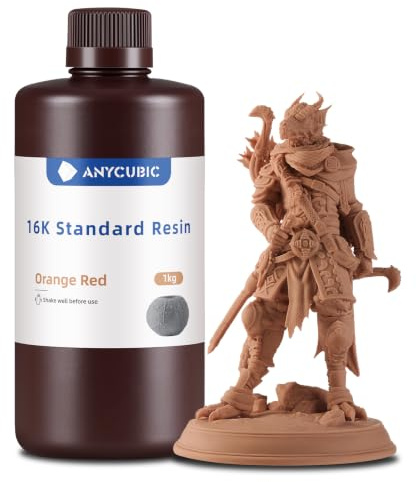 Anycubic 16K Standard 3D Printer Resin, Orange Red, 1000g | Geringe Schrumpfung, 85D Härte, matte Textur für Miniaturen und mechanische Teile, geruchsarm, 405 nm LCD/DLP-kompatibel