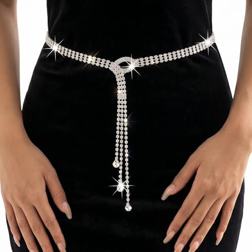 GEEHUA Glitzer Strass Taillengürte, Verstellbare Breiter Strass Gürtel Taillengürtel Glitzer Silber Kettengürtel Glitzergürtel Kleid Bundgürtel für Abendkleid Kleider Taillengürtel Braut Jeans