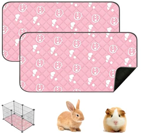Lot de 2 Tapis Pipi Lavables 60x120cm pour Cochon d'Inde, Tapis d'apprentissage Chien, Alèse Lavable pour Lapin, Hamster, Chat, sous-Gazon pour Petits Animaux, Rose