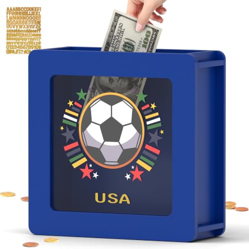 Wooden Soccer Money Box, Football Piggy Bank for Kids, Savings Jar Gift | Reusable Piggy Bank with Transparent Window for Kids and Adults, Football Sports Gift for Christmas, Birthday and Holiday