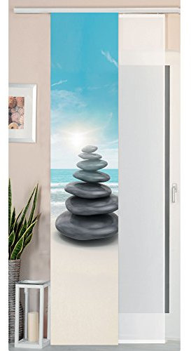 Gardinenbox Panneau Coulissant Aspect Soie Sauvage et Voilage, Polyester, Mer de Pierres, 245 x 45 cm