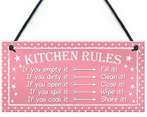RED OCEAN Funny Kitchen Rules Polka Dot Funny Home Decorative Hanging Plaque Friendship Gift Wall Sign
