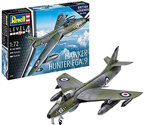 Revell Modellbausatz 03908 British Legends: Hawker Hunter FGA.9, Flugzeug-Bausatz im Maßstab 1:72, Düsenjet zum Zusammenbauen, Level 4, originalgetreue Nachbildung mit vielen Details, Jubiläumsauflage der Royal Air Force (RAF), grey