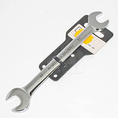 HKB® 1 Stück Gabelschlüssel, Maulschlüssel, 14 / 15mm, Chrom-Vanadium-Stahl, hochglanz poliert, Profi-Qualität, GS zertifiziert, Hersteller ORECA, Artikel-Nr. 7203109