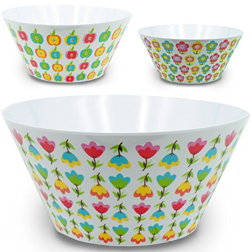 alles-meine.de GmbH 1 Stück große Schale/Kunststoffschale/Schüssel - Popcornschale - Bunte Blumen/Blüten - Äpfel - HOCH - rund - 3,8 Liter - aus Melamin/Kunststoff ..