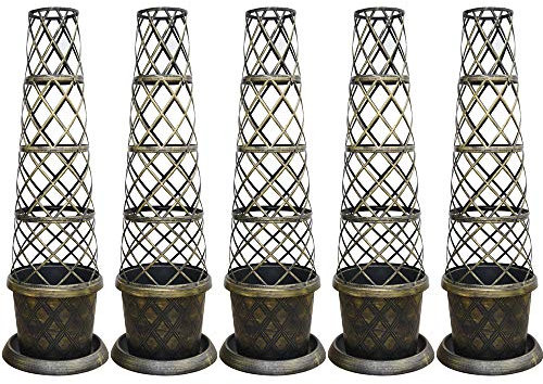 Tower Pot Kit Large Patio Pot Saucer Matching Lattice Style Tower Frame Stunning Black Burnt Gold Effect Ideal Planting Climbing Flowers Vines Vegetables 1 x Kit By Thompson and Morgan