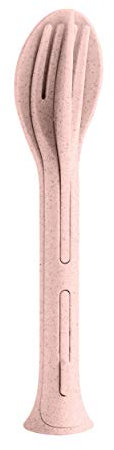Koziol KLIKK POCKET Besteckset 3-teilig | Löffel, Gabel, Messer | für unterwegs, zusammensteckbar, leicht | biozirkulärer Kunststoff, spülmaschinengeeignet | Lunch, Reise, Picknick (organic pink)