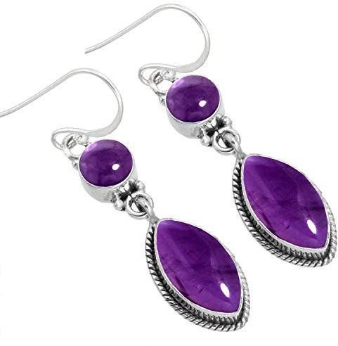 Jeweloporium Lila Amethyst Ohrhänger Silber, 925 Sterling Silber Ohrring für Frauen, Natürlicher Marquise Stein Boho Schmuck