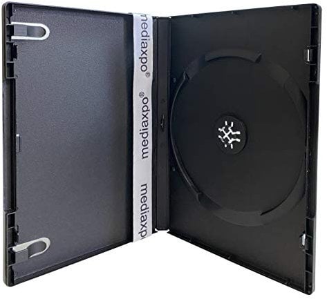 Mediaxpo Standard Black Single Movie DVD Cases 14MM - Clear Wrap Around Sleeve Cover - Convenient Clips - Exceptional Value (Pack of 25)