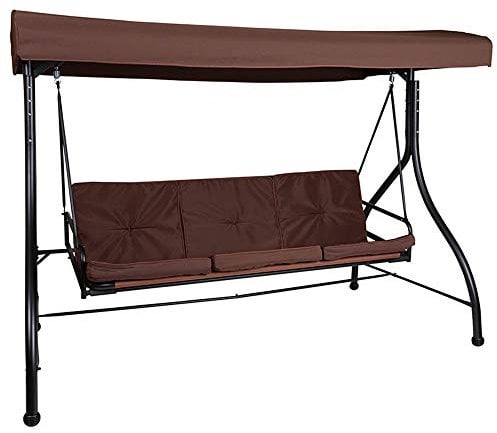 Flash Furniture Tellis 3-Seat Steel Converting Patio Canopy Hammock with Cushions/Outdoor Swing Bed, Brown, Set of 1