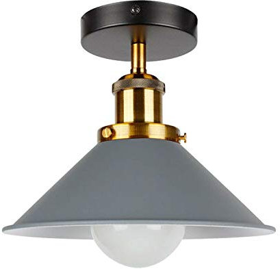DC VOLTAGE Vintage Ceiling Light Semi Flush Mount Industrial Metal 22cm Grey E27 Holder Lamp Shade for Living Room Kitchen Bedroom Hallway Corridor Restaurant