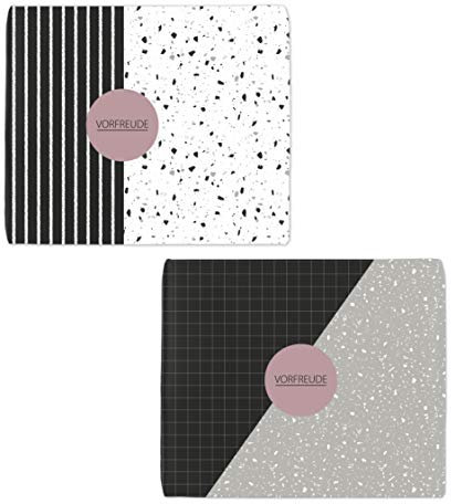 dabelino® Geschenkpapier schwarz-weiß/grau, Terrazzo: 4 BÖGEN + 4 AUFKLEBER (grafisch, modern, kariert, linien, Geburtstag, Weihnachten, Recyclingpapier, nachhaltig)