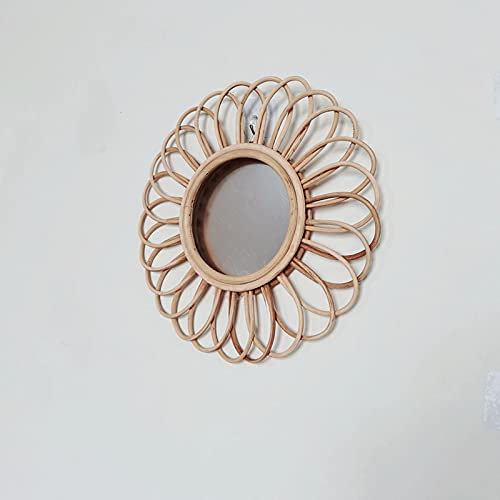 Prosper Miroir mural en rotin, 40 cm, miroir mural en rotin de bambou, grand miroir rond à suspendre pour salon, dressing, salle de bain et chambre (diamètre intérieur du miroir 12 cm)