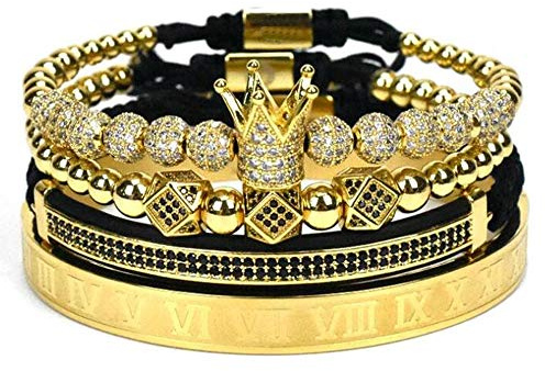 Cutenation Imperial Crown King Bracelet | 18K Gold CZ Beads Bracelets Set Luxury Charm Fashion Bangle for Men Women