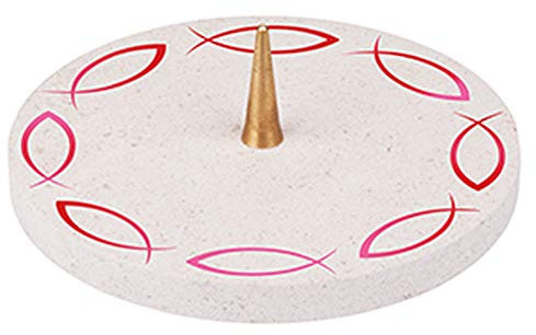 FRITZ COX Kerzenteller aus Stein | modern, schick, stabil | helle Optik | Anlässe sind z.B. Geburt, Taufe, Hochzeit, Feiertag, Ostern (Fischkreis, rot)