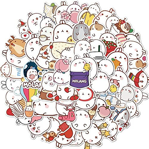 通用 Niedliche Aufkleber von Molang Hase, 50 Stück, Kawaii Cartoon mollige Kaninchen-Aufkleber, Telefon, Notizbuch, Scrapbook, Fahrrad, Gepäck, Snowboard, DIY, Gitarre, schöne Anime-Hasen-Aufkleber