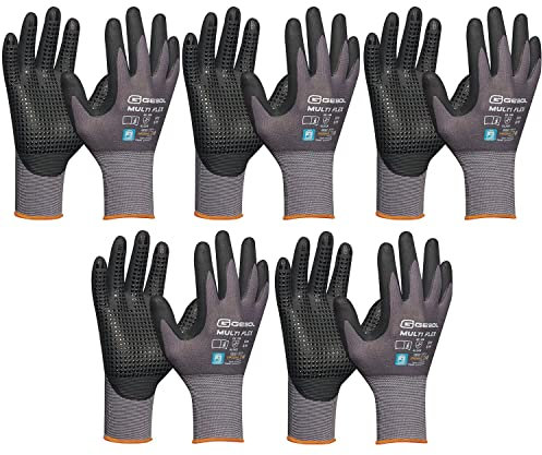 vasalat Handschuhe mit Noppen - Montagehandschuhe Gr 10 - Gebol Arbeitshandschuhe Multiflex robust und atmungsaktiv - 5 Paar