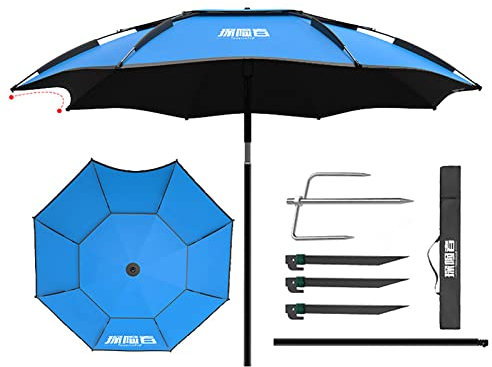 Blauer Großer Angel-Sonnenschirm, Regenfest, Vinyl 0 Licht Durchlässigkeit, Wärmeisolierung, UV-Schutz, Windbeständigkeit, 360° Verstellbar, Outdoor Gartenschirm Strand Sonnenschirm