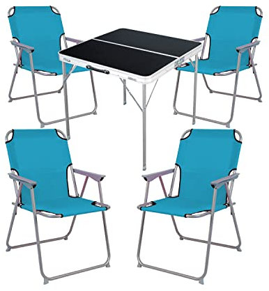 5-TLG. Campingmöbel Set Alu Camping L80xB80xH70cm 1x Campingtisch mit Tragegriff + 4 Campingstühle Patrol Stoff Oxfort