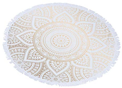Mandala-Yogamatte, Übergroß, Rund, Plüsch-Strandtuch, Mikrofaser, Kreisdecke, Yoga-Tischdecke, Picknick, Schwimmen (Weiß), 1 Stück