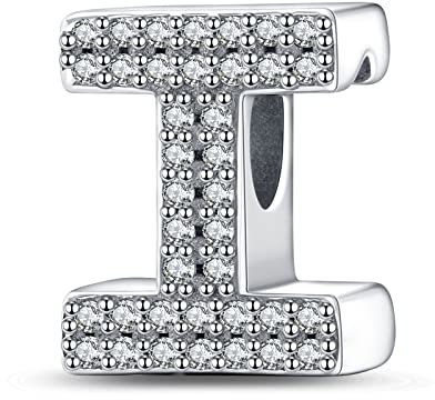 LaMenars Buchstabe I Charm 925 Sterling Silber Perlen für Armbänder mit 5A Zirkonia, Geburtstagsschmuck Geschenke Frauen Mädchen