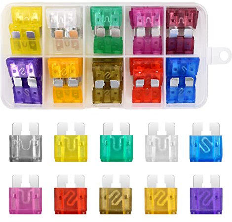 Colexy 50Pcs Fusibles Coche Kit + 1 Clip para Fusibles, Mediano Fusible Coche, Automóvil Fusible para Coche/Caravanas/Furgoneta/Moto (3A 5A 7.5A 10A 15A 20A 25A 30A 35A 40A)