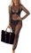 YILEEGOO Sexy Women's Sheer Mesh Pearl Rhinestone Cover Up Dress Beach Swimwear Bikini Bathing Suit Cover Ups (Black, M)