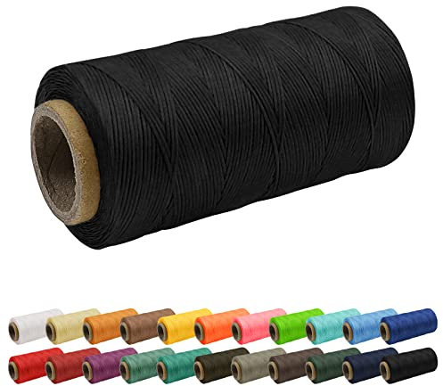 Uiopa Filo cerato da 1 mm, 260 m, 150 D, per cuciture a mano, piatto e cerato, per artigianato in pelle, rilegatura, riparazione di scarpe, colore nero