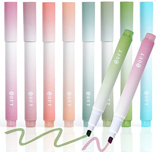 Vicloon Textmarker Set, 8 Stücke Marker Stifte Pastell, 8 Farben, Textmarker Kein Ausbluten, Schnell Trocknend, Einfach zu Halten, Textmarker Pastell Set für Schulen, Büros, Studenten(Rosa + Grün)