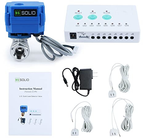 U.S. Solid Water Leak Detector with Auto Shut-Off Valve & Sound Alarm, 1/2 NSF Certified 304SS Motorized Ball Valve with 3 Sensors, Smart Sensor System for Water Heaters, Laundry & Flood Prevention