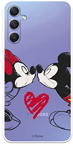 Schutzhülle für Samsung Galaxy A34 5G, offizielles Disney Mickey und Minnie Kuss, zum Schutz Ihres Handys, transparent, flexibel, mit offizieller Lizenz von Disney-Klassikern