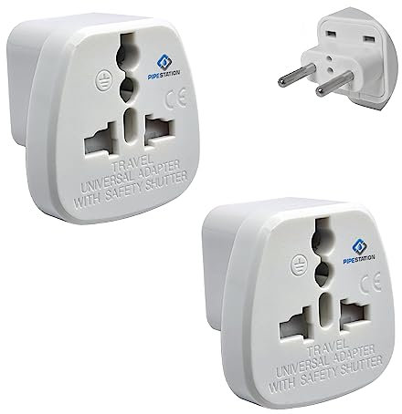 Pipestation 2 Pack UK to EU Travel Adapter - Universal Adapter Plug UK to Europe Type C, E, F & G - Small, Light & Compact