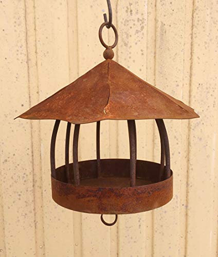 Vogelhaus 23x30cm zum Aufhängen mit Haken für Meisenknödel zum Beleuchten Windlicht Teelicht Futterhaus Edelrost Gartendeko Metall Rost