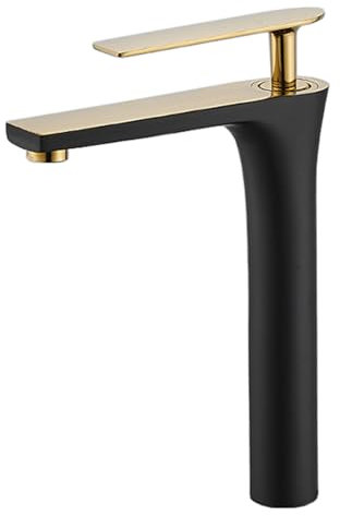 Waschbecken Armaturen Badezimmer Wasserhahn Bad Waschtischarmaturen Hoch Bad Armaturen Waschbecken Einhandmischer Mischbatterie Messing Heißes Und Kaltes Wasser,schwarzes Gold,hoch