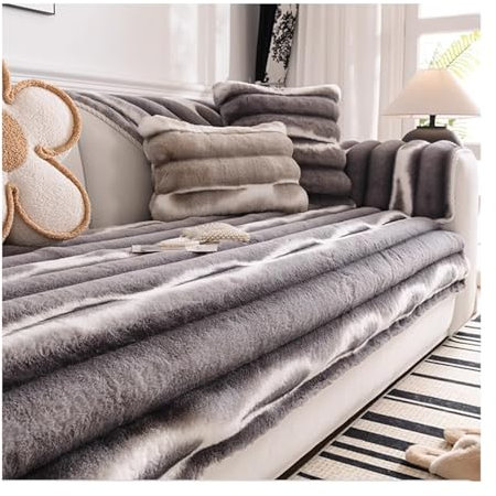 Tauzveok Plüsch Sofabezug 3 Sitzer, Kaninchensamt Sofadecken Für Sitzfläche, Winter rutschfest Sofaschoner, Dicke Sofa Überzug,Grau,110 * 160cm